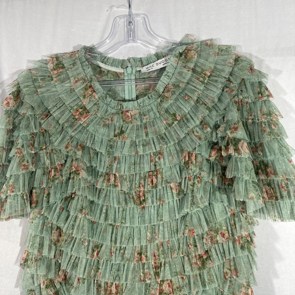 NWT Mac Duggal [ 14 ] 8014 Ruffle Tiered Short‎ Sleeve A Line Dress Sage J1819 - Picture 11 of 15